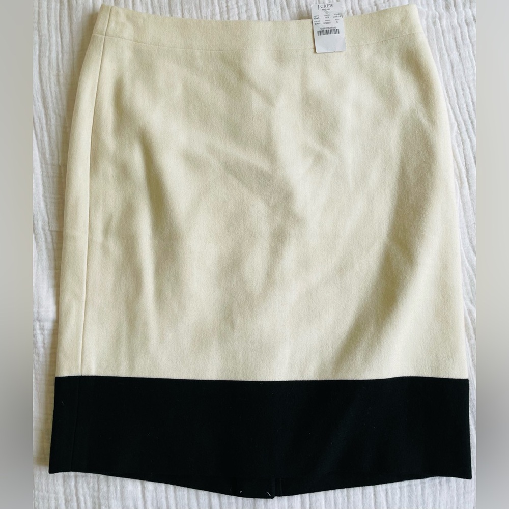 J. Crew Cream Pencil Skirt with Black Hem